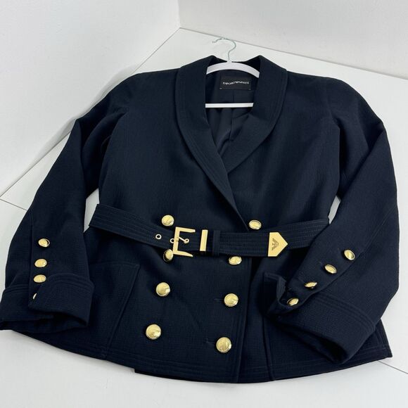 emporio armani fitted double breasted blazer jacket Belted Emblem Sz 42 / 4 - Picture 3 of 16